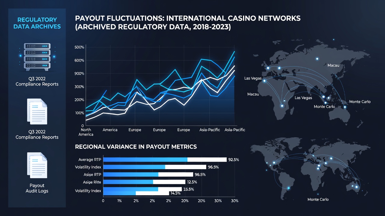 Graph displaying payout percentage variations across multiple international casino jurisdictions from regulatory archives
