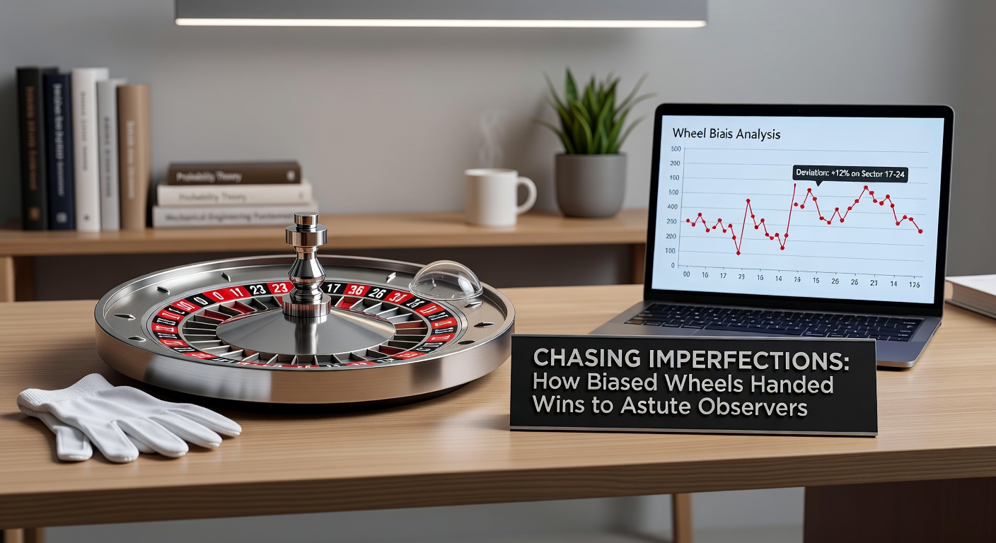 Vintage roulette wheel showing wear and tilt, a classic example of mechanical bias in casino gaming history