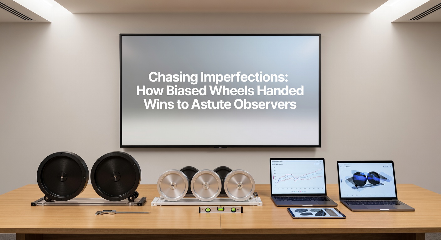 Modern roulette wheel under inspection, highlighting deflectors and pockets prone to bias from wear