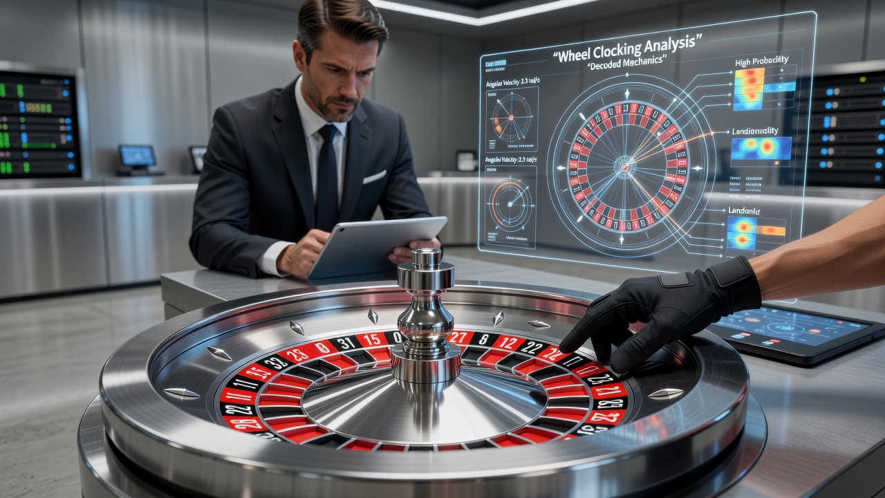 Close-up view of a roulette wheel in motion showing ball trajectory and dealer hand position during a spin