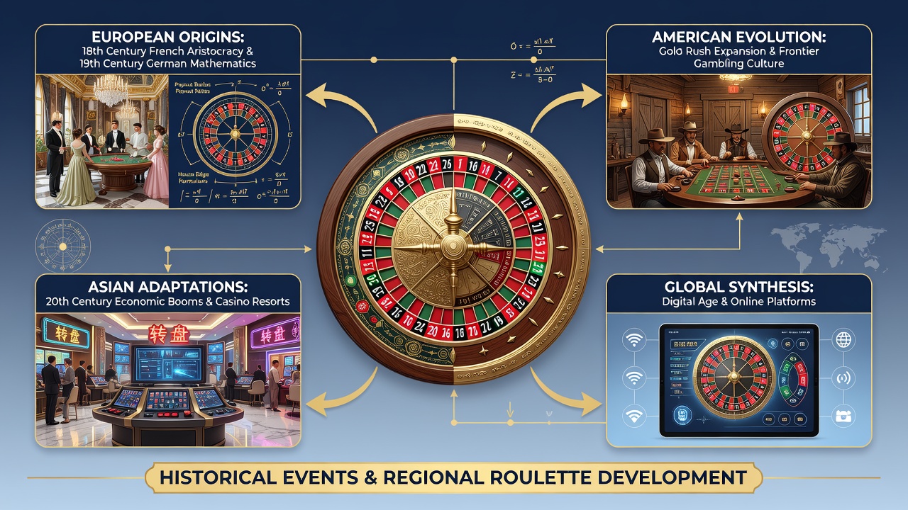 Modern roulette table setup in Asian casino with traditional design elements and digital displays