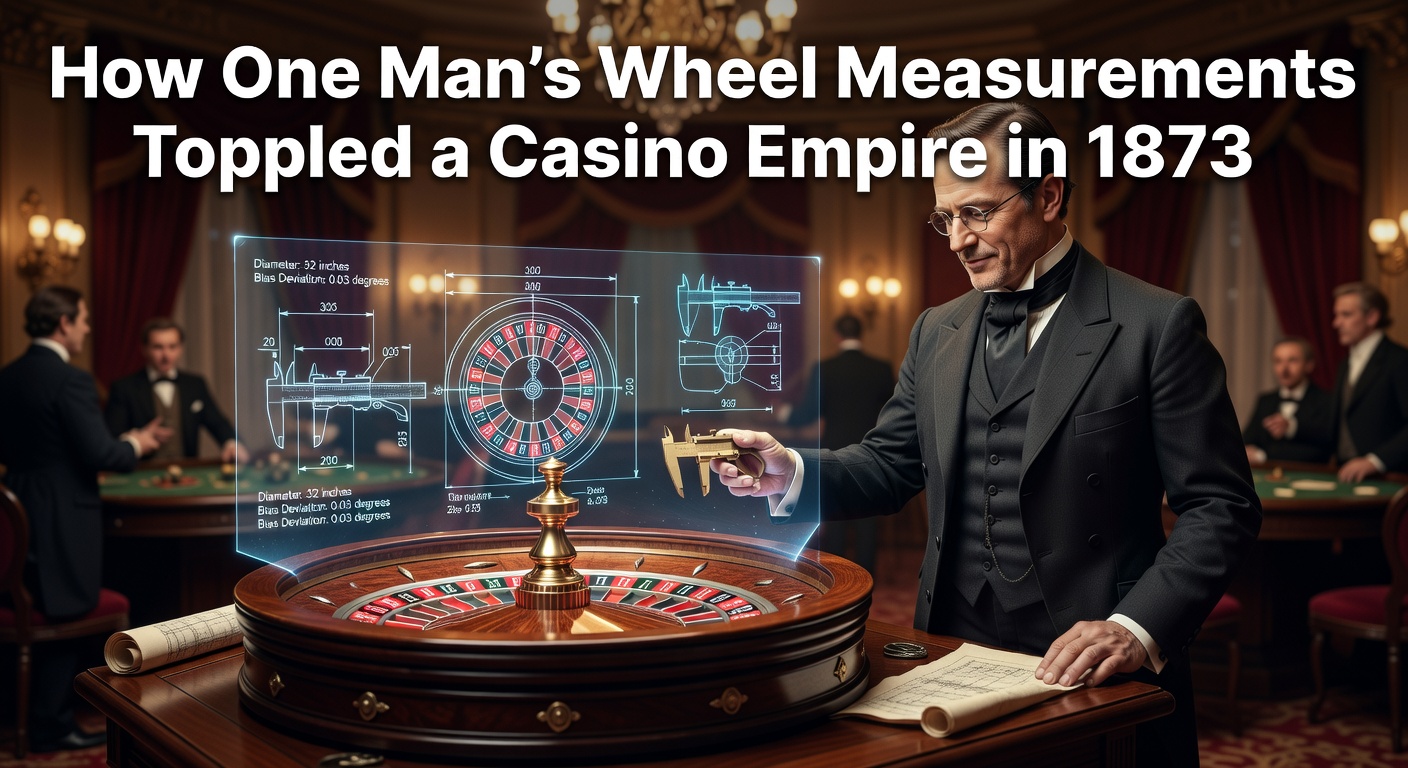 Historical depiction of Joseph Jagger observing a roulette wheel at Monte Carlo Casino, with clerks recording spins in the background