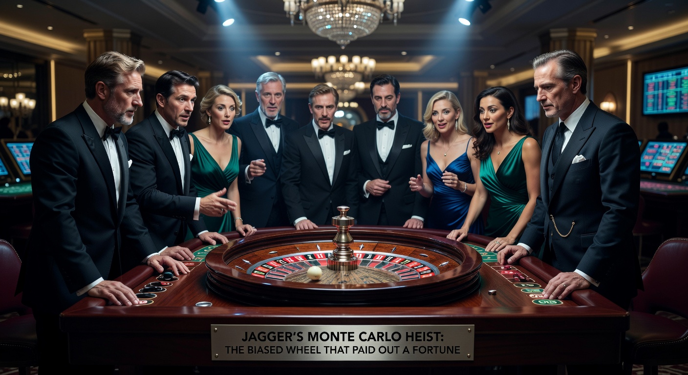 Historical photograph of a 19th-century roulette wheel from Monte Carlo, showing worn frets and pockets that could lead to biases exploited by sharp observers like Jagger