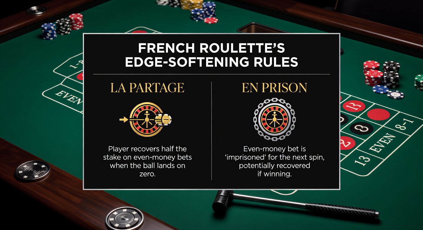 Classic French roulette table layout highlighting even-money bet areas with La Partage rule notation