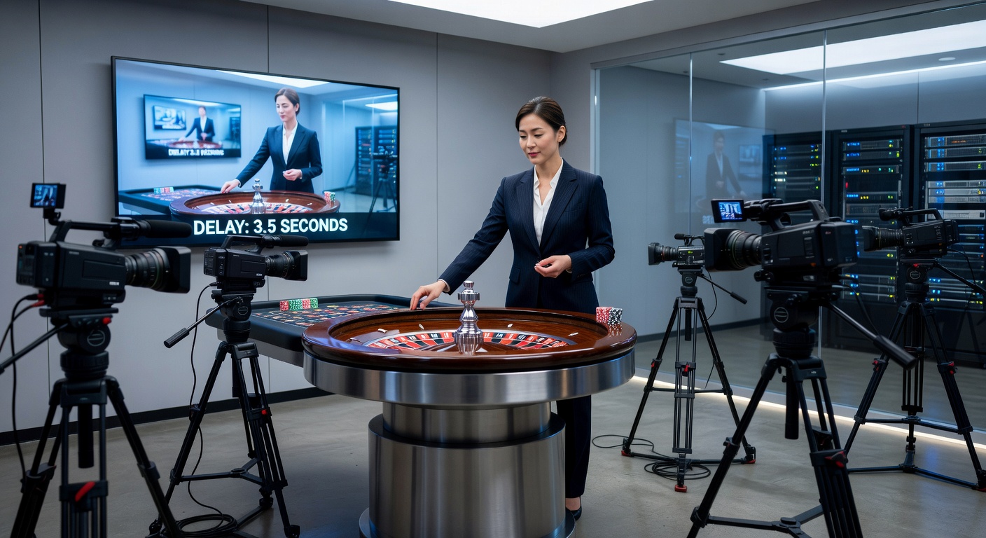 High-definition multi-camera setup capturing a live roulette wheel and dealer in action from various angles during a game session