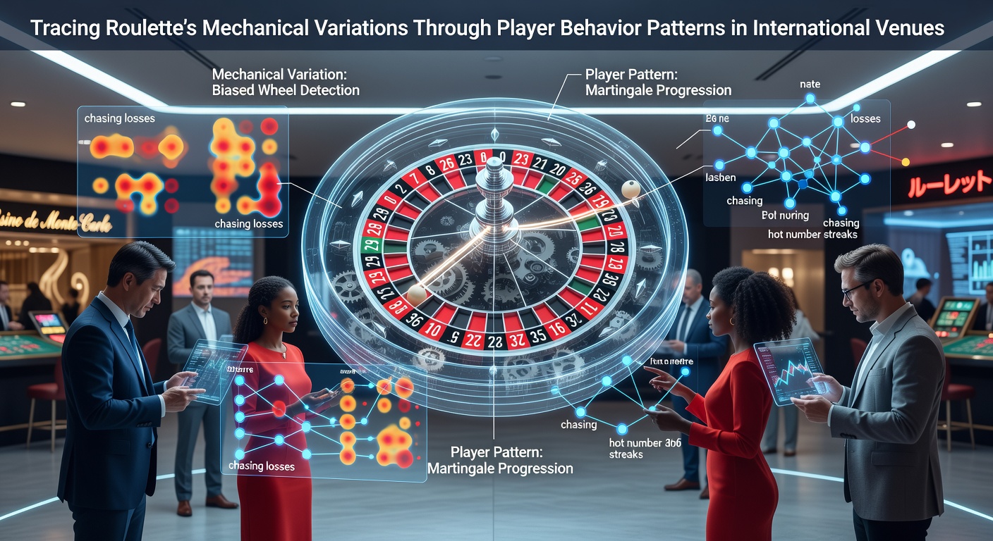 Roulette wheel in an international casino with players observing spin patterns