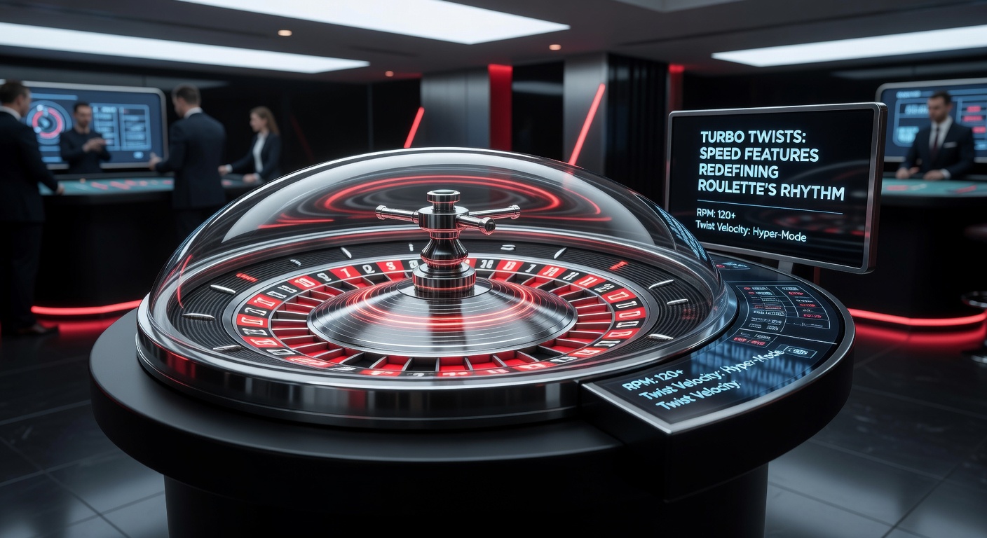 Dynamic roulette wheel spinning at high speed with turbo indicators glowing around the edge, capturing the essence of accelerated gameplay