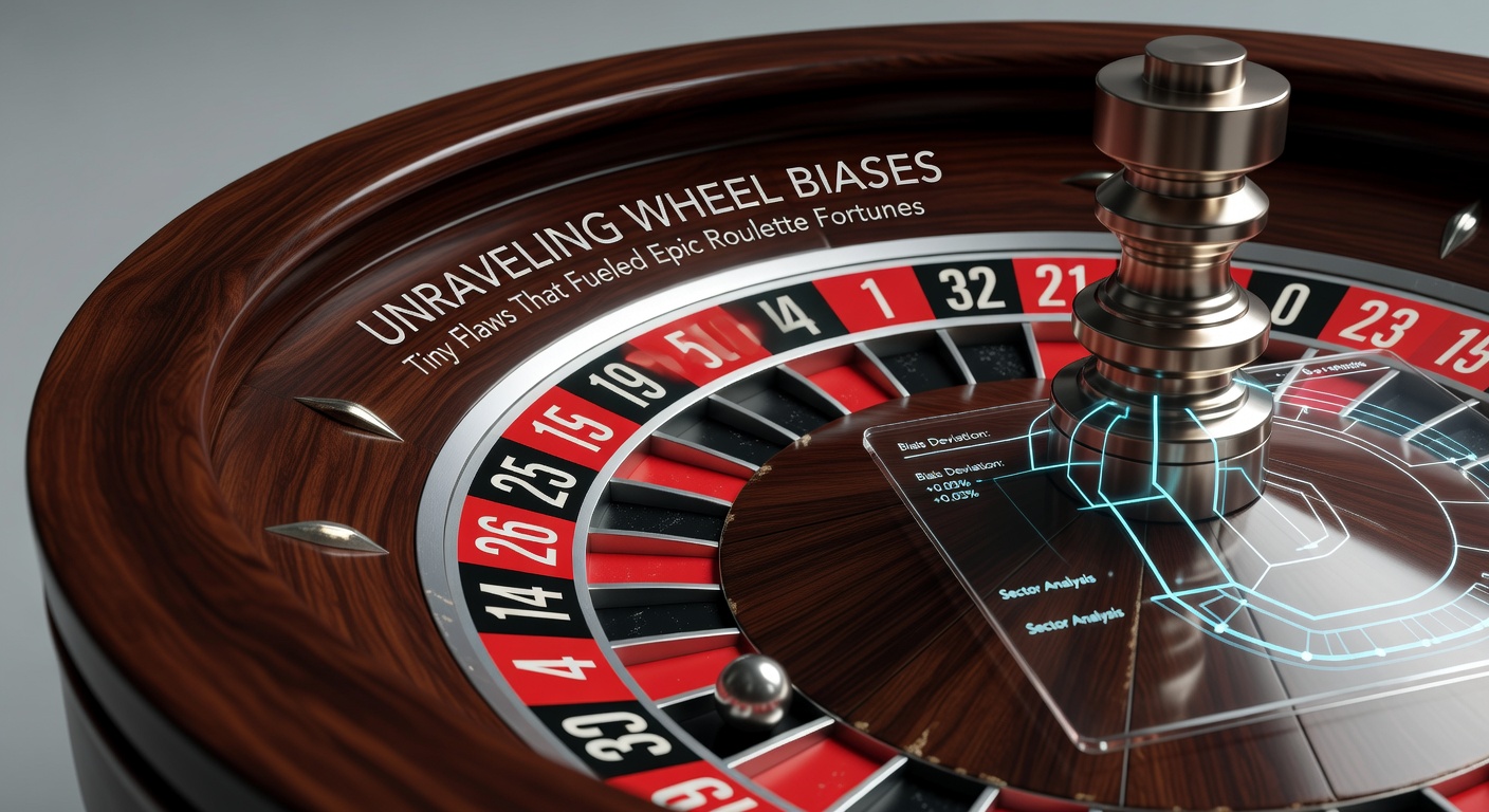 Vintage roulette wheel showing slight tilt and wear patterns that create biases